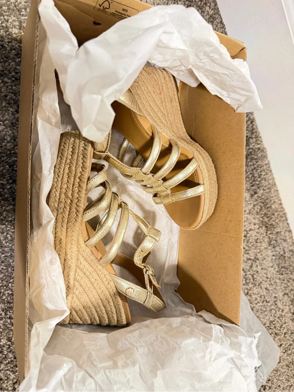 UGG Metallic Gold Strappy Wedge Sandals